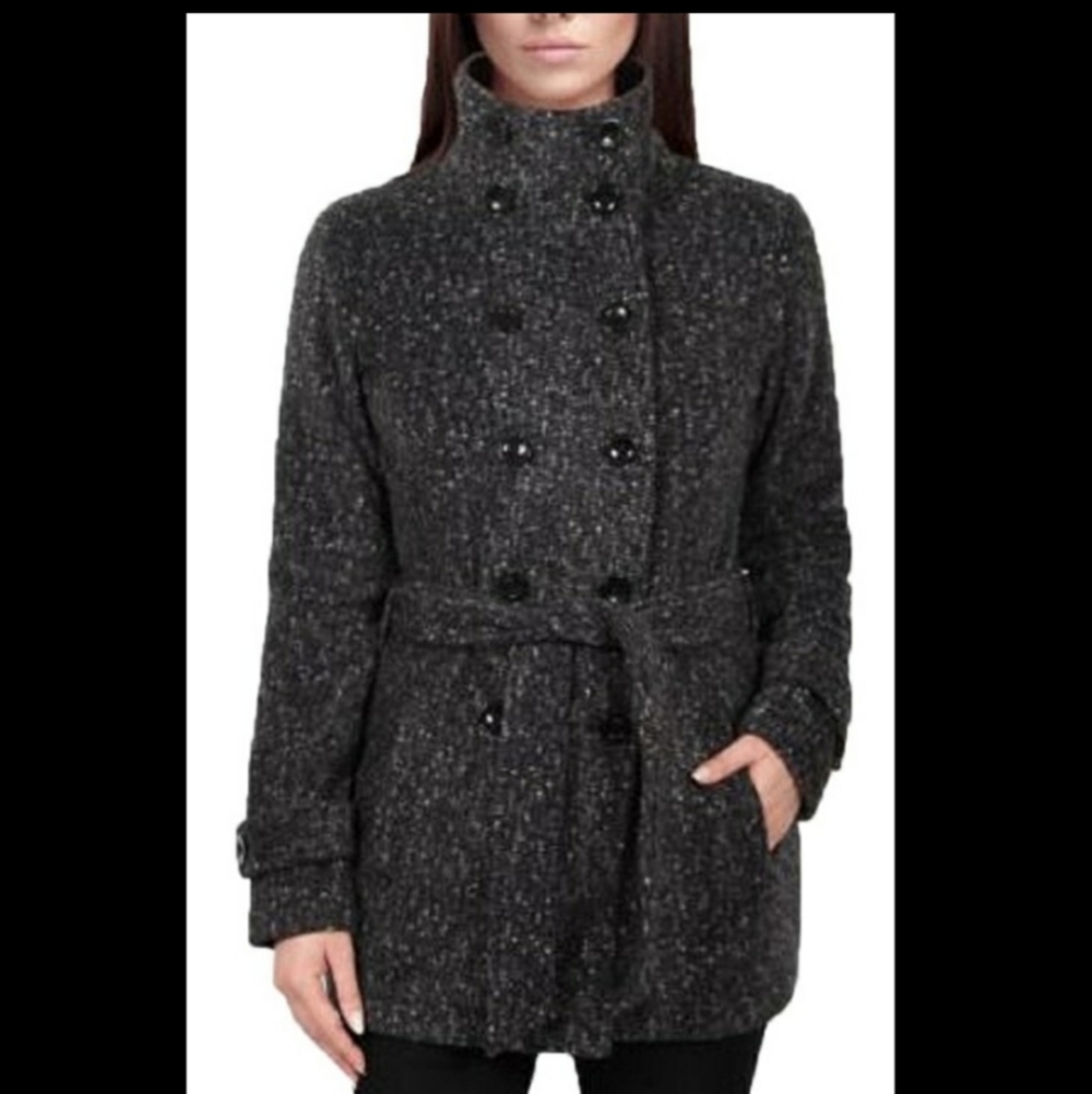 Ike Behar Double Breasted Womens Fleece Soft Belted Jacket Size Medium Gray